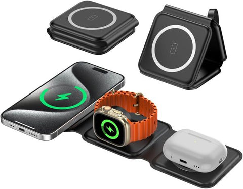 3-in-1 Foldable Charger: Fast Magnetic Pad for iPhone, Watch, AirPods